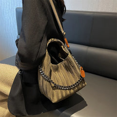 Ruched Chain Single Shoulder Bag Women Top Handle Cross Body Totes