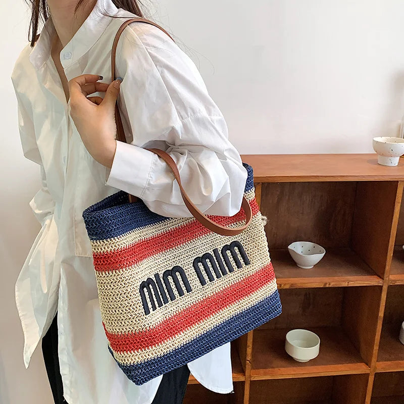 Bohemia Handbags Women Hand-weave Tote Bag Letter Print