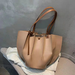 Women Pleated Leather Shoulder Bag Large Capacity Tote Bolsa Tote Bag