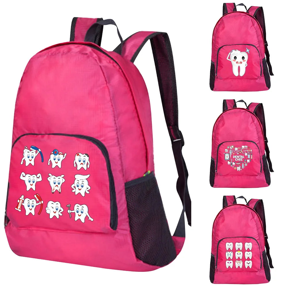 Unisex Lightweight Outdoor Backpack Teeth Print Portable Foldable Daypack