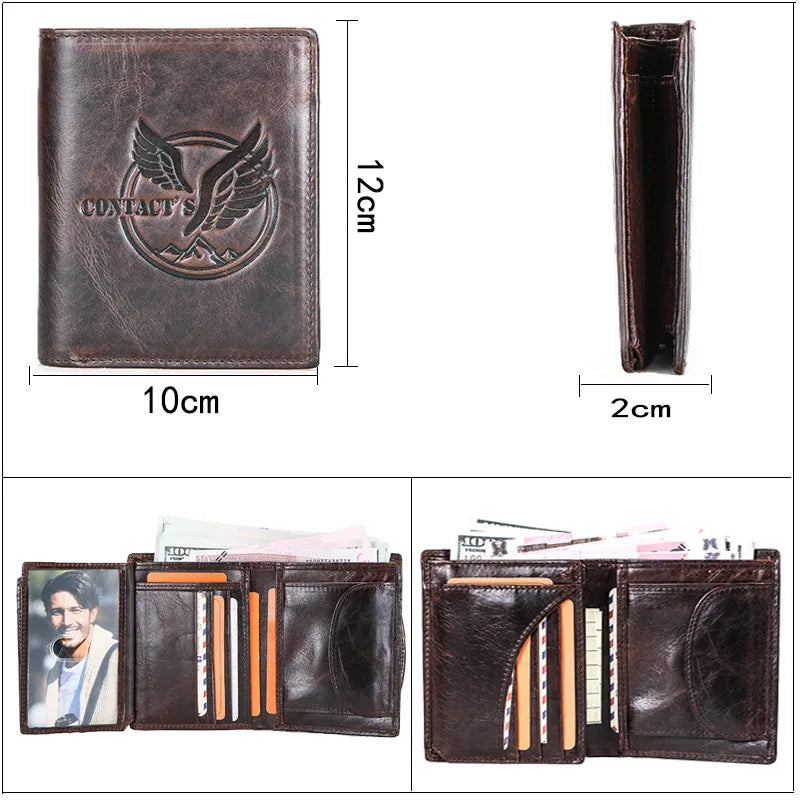 Vertical Three-fold Leather Men's Wallet Multi-functional