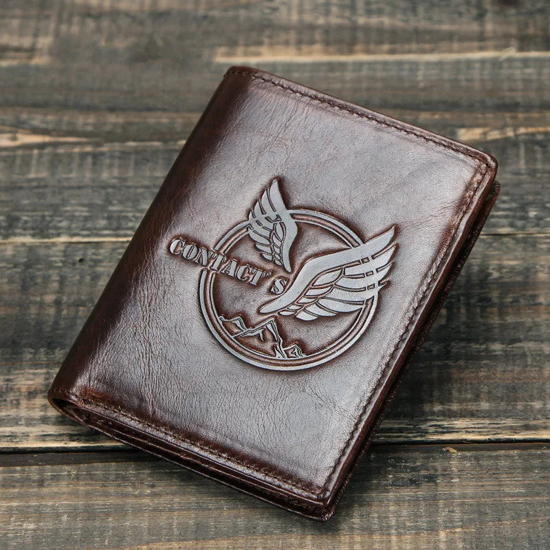 Vertical Three-fold Leather Men's Wallet Multi-functional