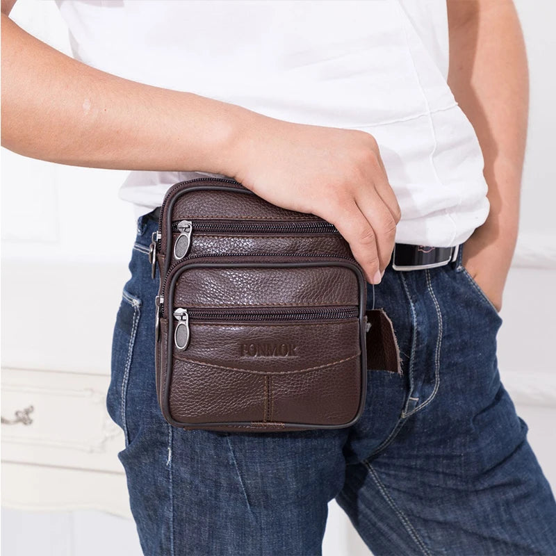 Vintage Leather Crossbody Bag for Men Small Messenger Bag