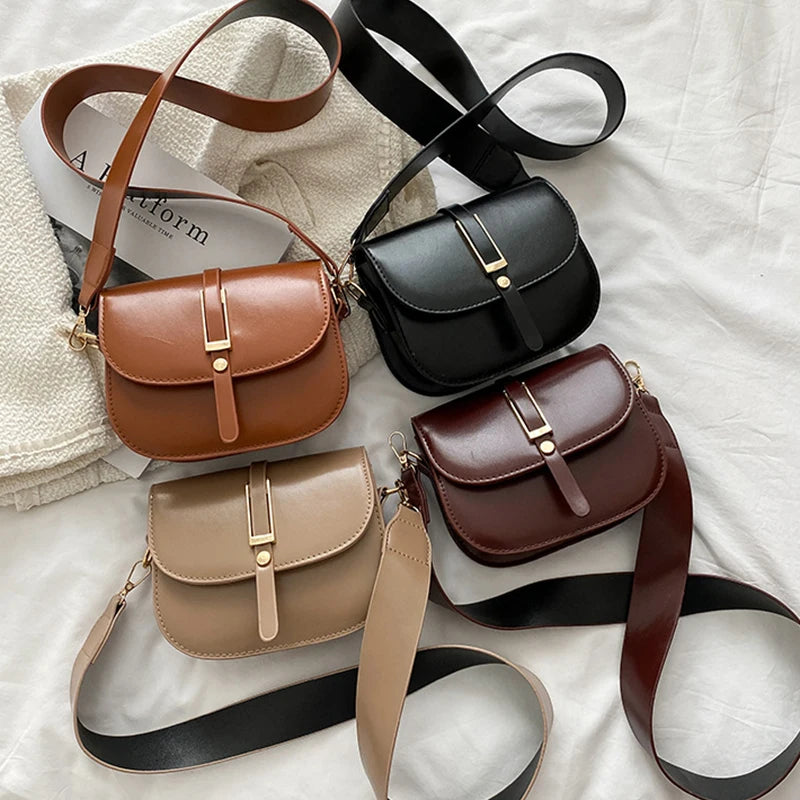 Vintage Solid Saddle Bag High PU Leather Women's Handbag