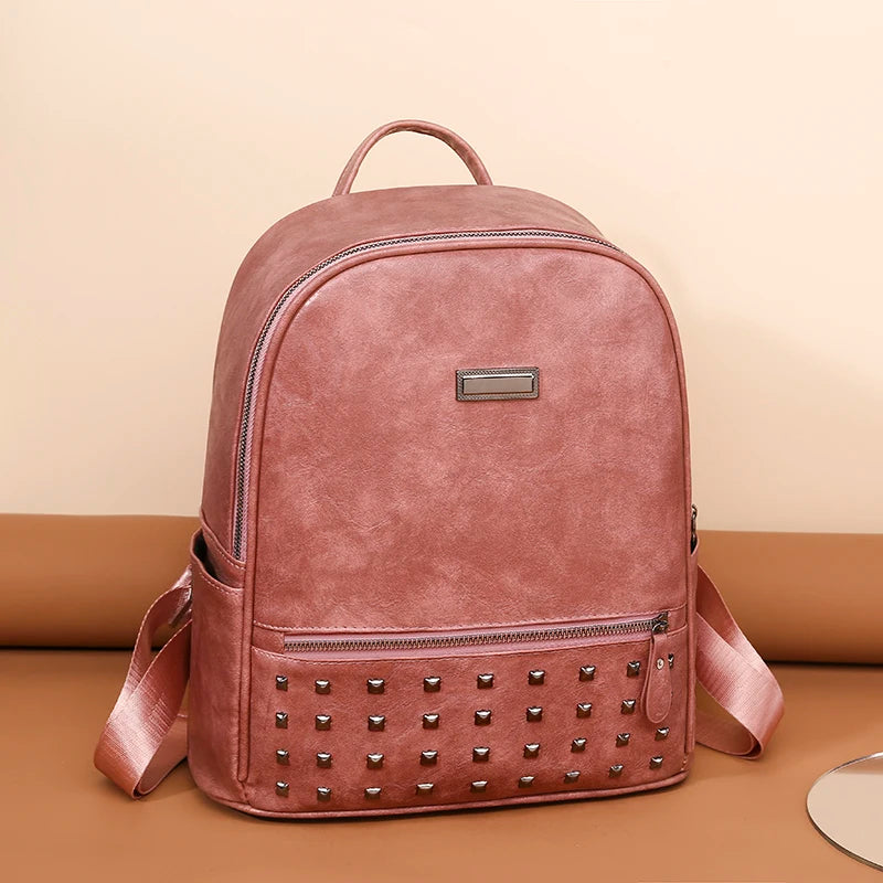 Vintage Women Backpack Large Capacity Student School Bag Cowhide Female