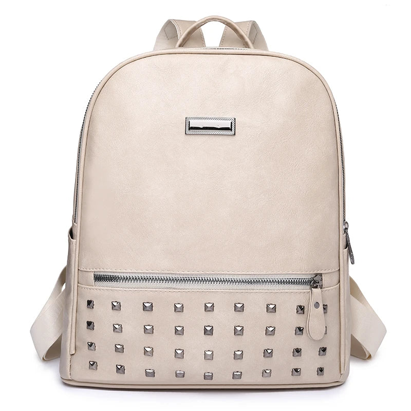 Vintage Women Backpack Large Capacity Student School Bag Cowhide Female