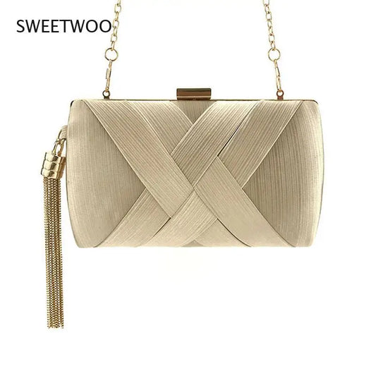 Multi-Color Silk Evening Bag with Tassel for Women