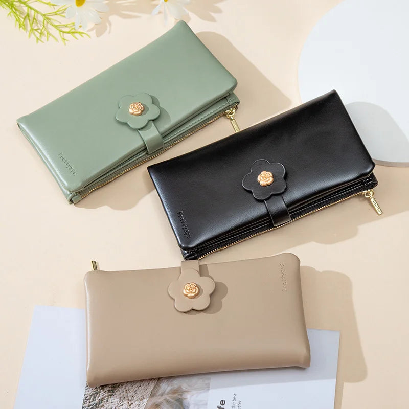 Small Fresh Flower Buckle PU Wallet Women's Handbag