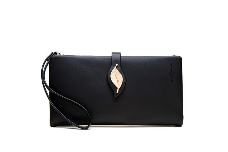 Women's Leaf Buckle Zipper Long Wallet Handbag