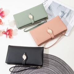 Women's Leaf Buckle Zipper Long Wallet Handbag