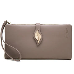 Women's Leaf Buckle Zipper Long Wallet Handbag