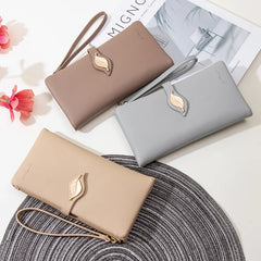Women's Leaf Buckle Zipper Long Wallet Handbag