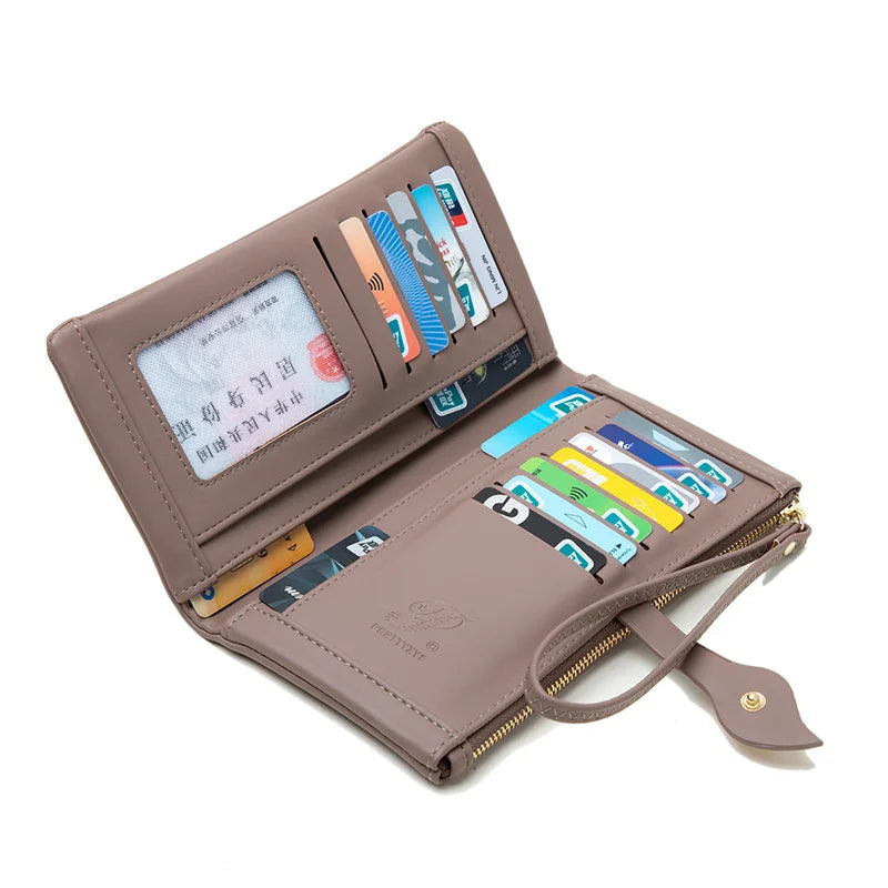 Women's Leaf Buckle Zipper Long Wallet Handbag