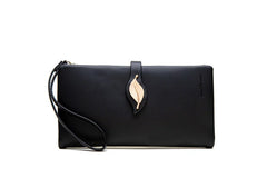 Women's Leaf Buckle Zipper Long Wallet Handbag