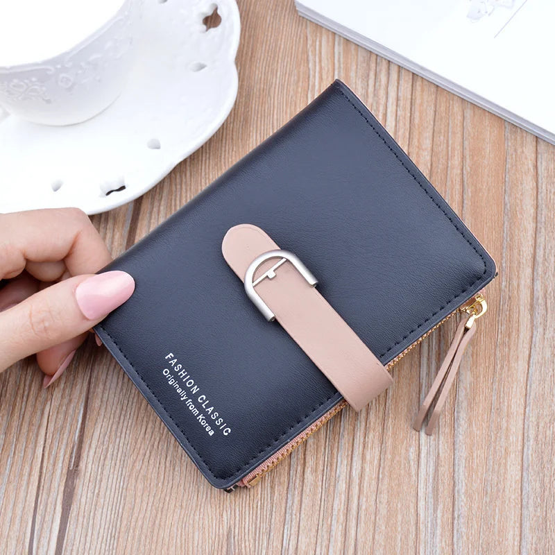 Women's Short Wallet Soft Leather Belt Buckle Small Wallet