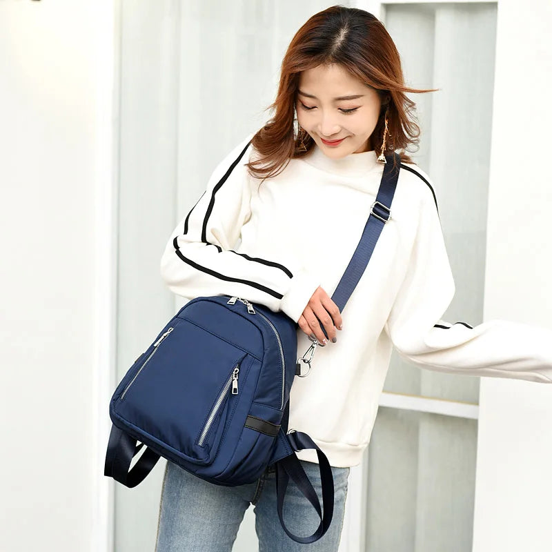 Waterproof Nylon Women Backpack Zipper School Bags For Teens