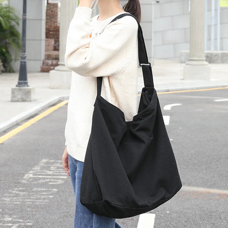 Waterproof Canvas Tote Shoulder Bag Solid Handbags Men Women Crossbody
