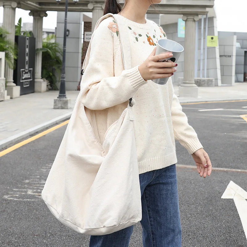 Waterproof Canvas Tote Shoulder Bag Solid Handbags Men Women Crossbody