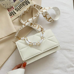 Wide Strap Shoulder Bag Solid Square Crossbody Bags For Women Handbags Chain