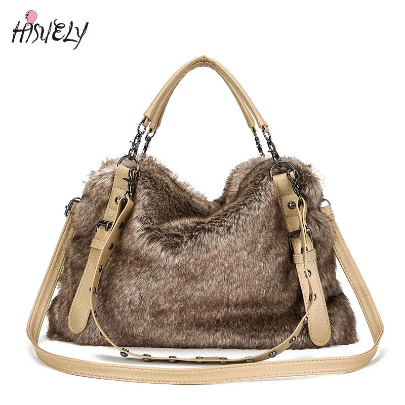 Winter Locomotive Bag Plush Warm Rabbit Fur Bag Plush Female Bag