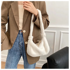 Winter Soft Plush Women Shoulder Bag Faux Fur Small Underarm Bag