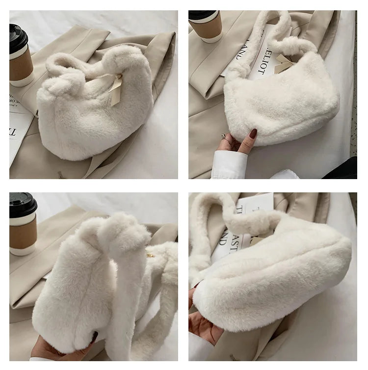 Winter Soft Plush Women Shoulder Bag Faux Fur Small Underarm Bag
