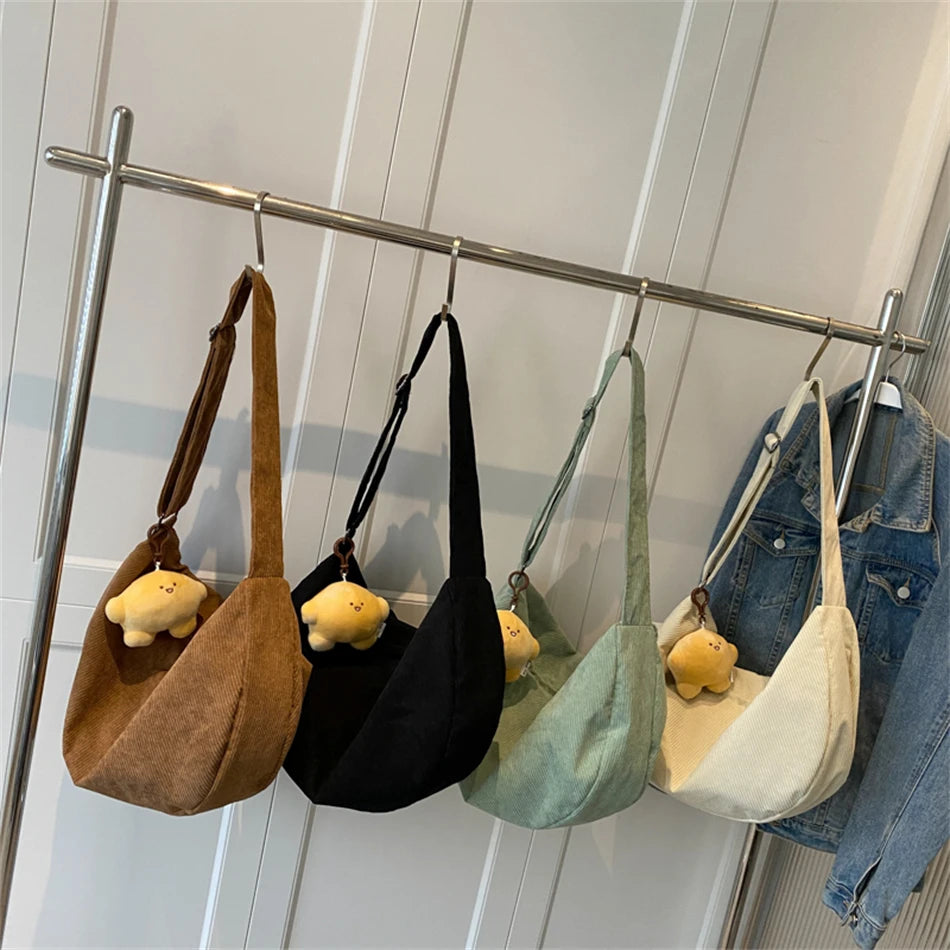 Winter Corduroy Crossbody Bag Large Capacity Hobo Handbag