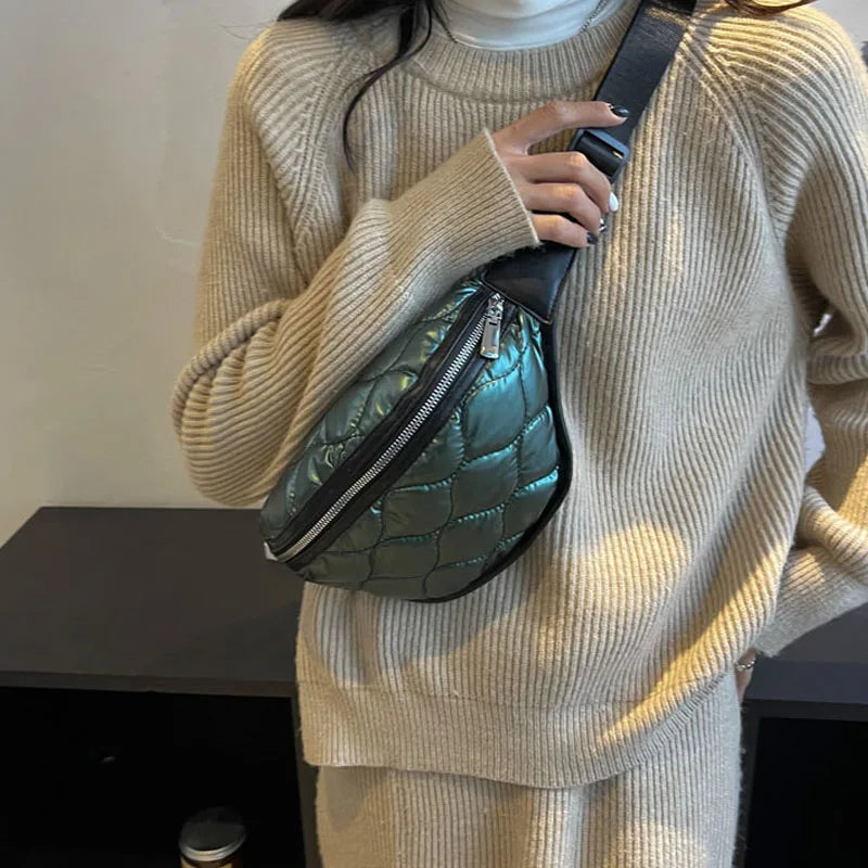 Winter Women Waist Bag Soft Down Cotton Fanny Pack Casual Waist Belt Bag