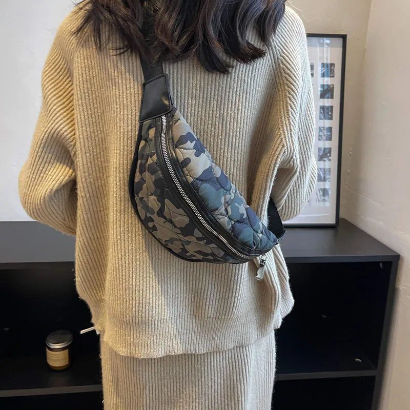 Winter Women Waist Bag Soft Down Cotton Fanny Pack Casual Waist Belt Bag