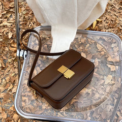 Cowhide Single Shoulder Bag Diagonal Span BOX Lock Small Square Bag