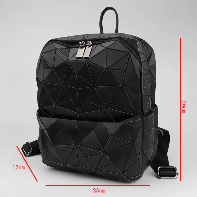 Geometric Patchwork School Backpack for Teenage Girls - Holographic