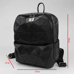 Geometric Patchwork School Backpack for Teenage Girls - Holographic