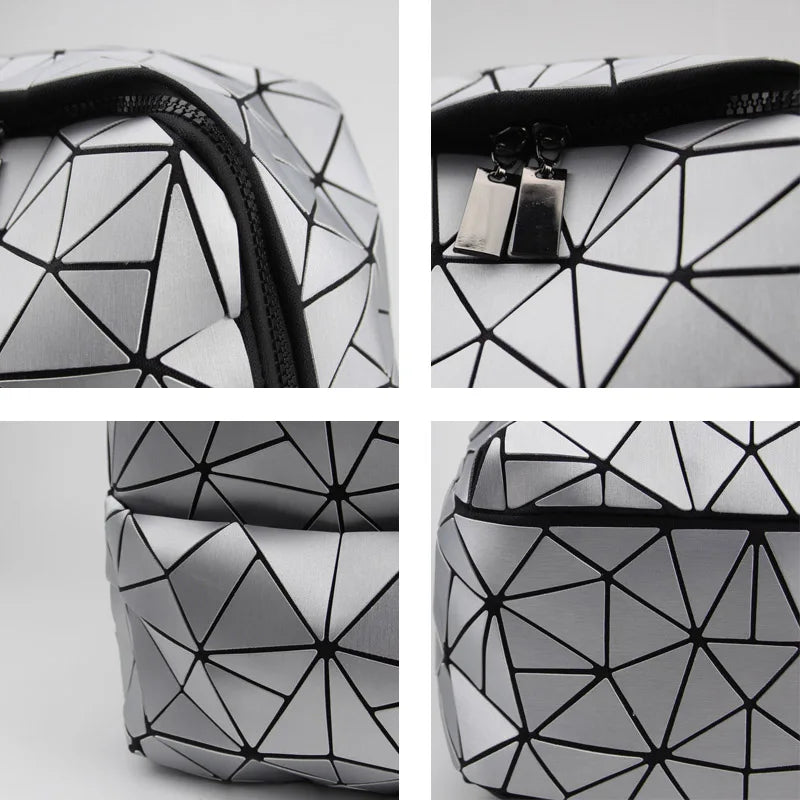 Geometric Patchwork School Backpack for Teenage Girls - Holographic