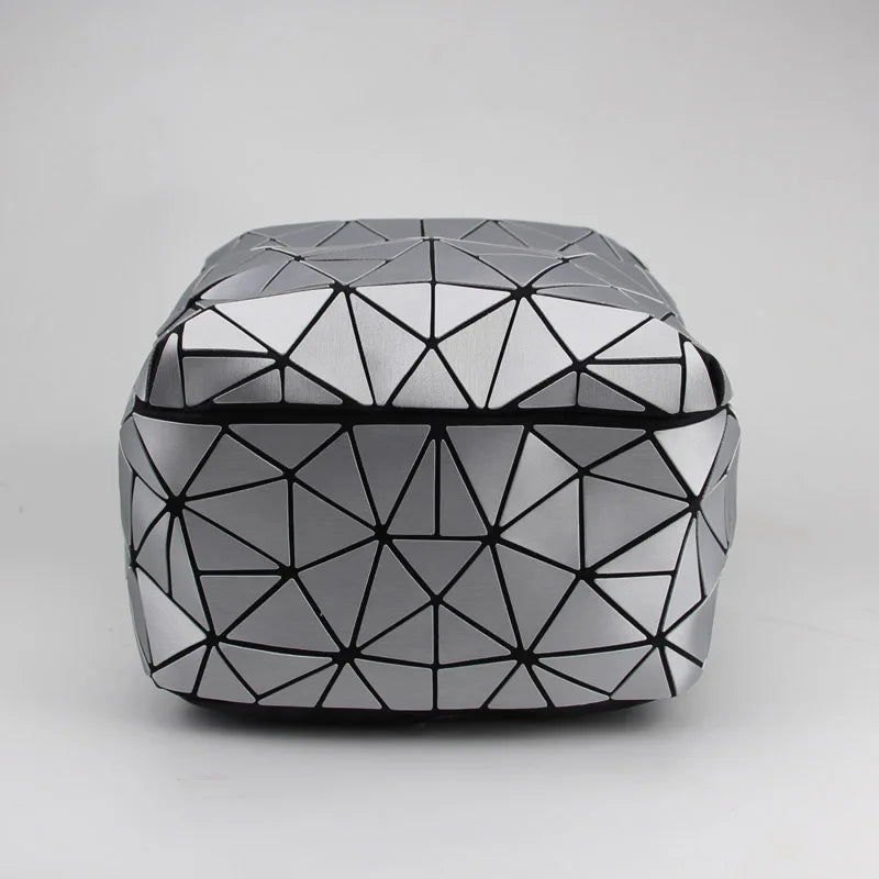Geometric Patchwork School Backpack for Teenage Girls - Holographic