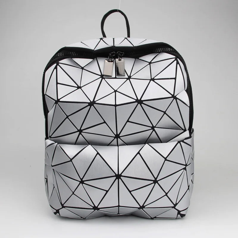 Geometric Patchwork School Backpack for Teenage Girls - Holographic