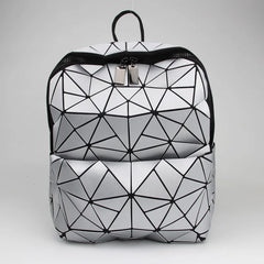 Geometric Patchwork School Backpack for Teenage Girls - Holographic