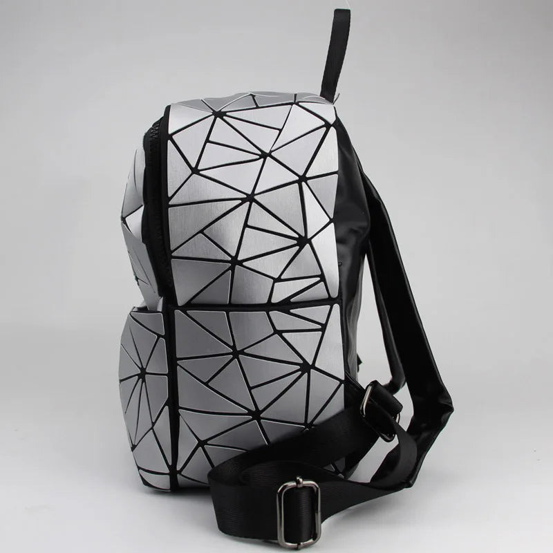 Geometric Patchwork School Backpack for Teenage Girls - Holographic