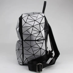 Geometric Patchwork School Backpack for Teenage Girls - Holographic