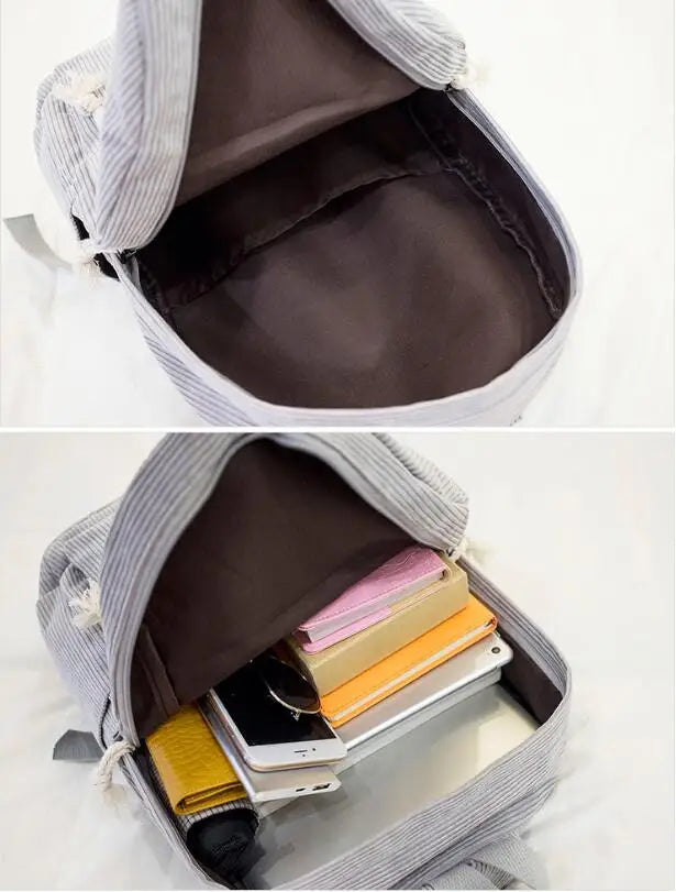 Corduroy Teenage School Backpack for Girls