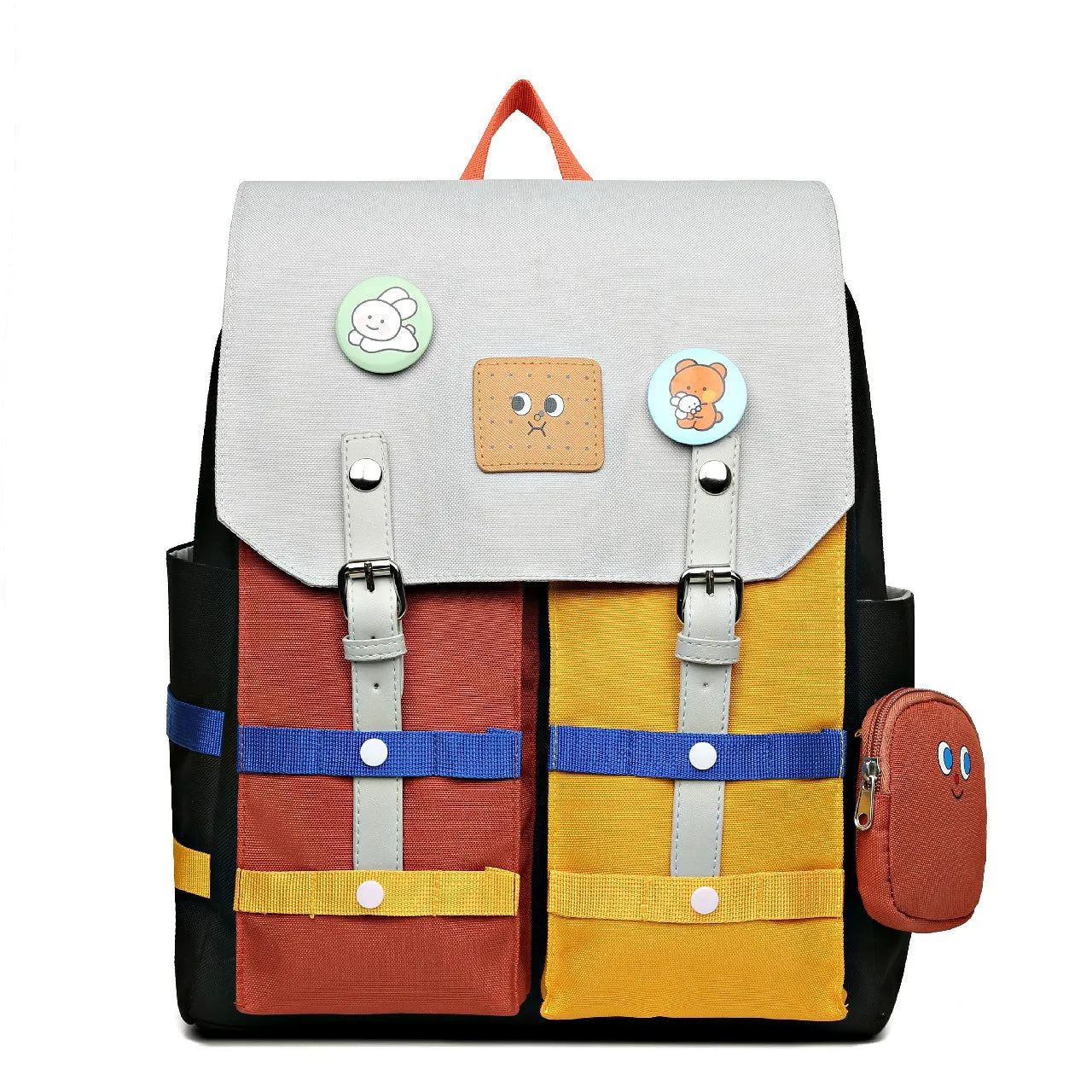 Women Backpack Contrast Colors Nylon Travel Schoolgirl Schoolbag