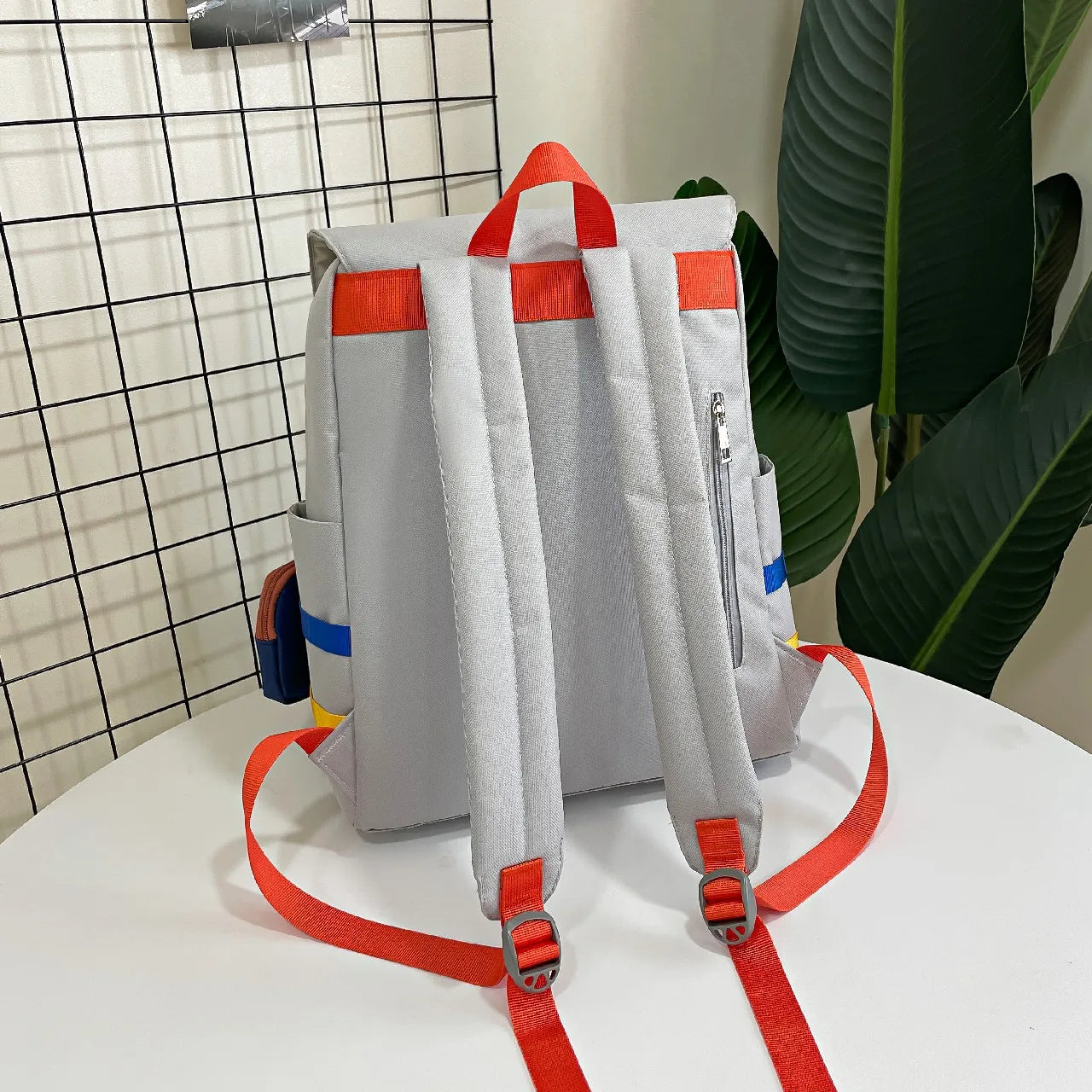 Women Backpack Contrast Colors Nylon Travel Schoolgirl Schoolbag