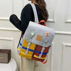 Women Backpack Contrast Colors Nylon Travel Schoolgirl Schoolbag