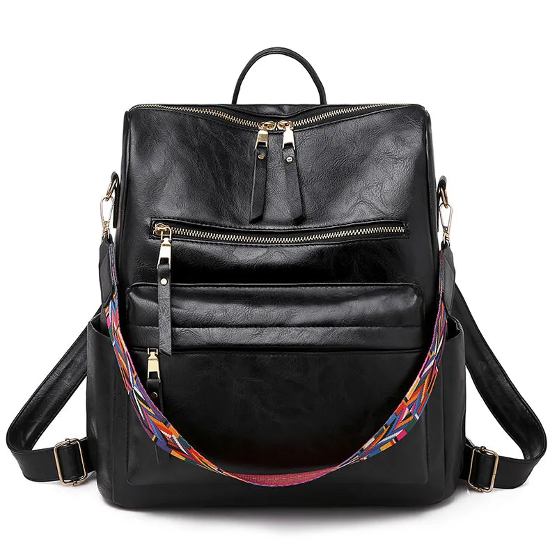 Women Waterproof Leather Backpack Large Capacity Laptop Bag