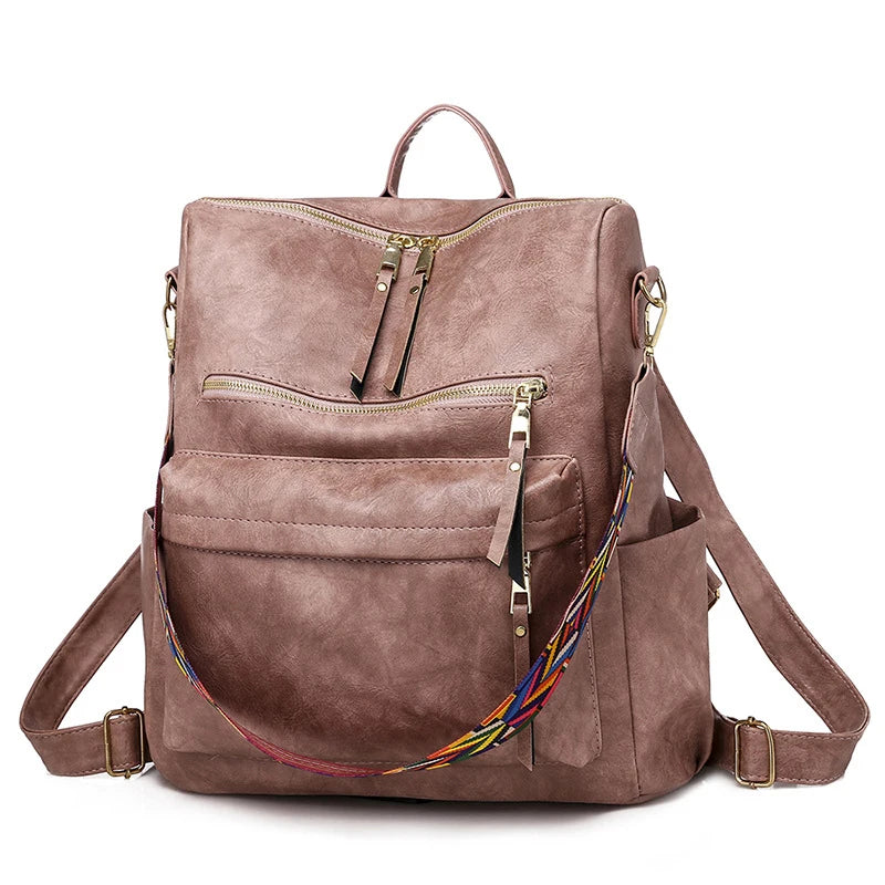 Women Waterproof Leather Backpack Large Capacity Laptop Bag