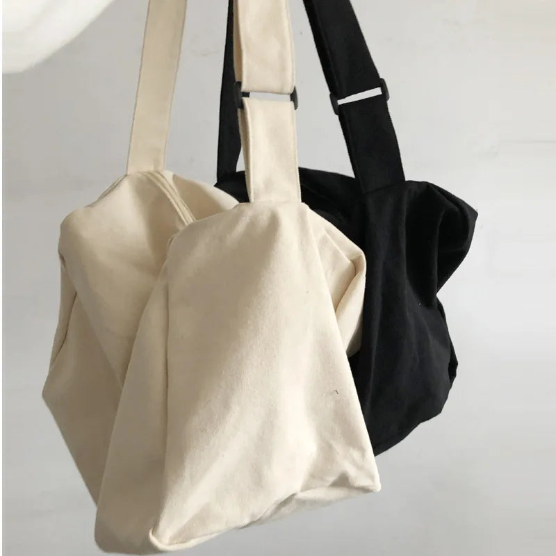 Canvas Bucket Bag Casual Zipper Shoulder Crossbody Travel Bag