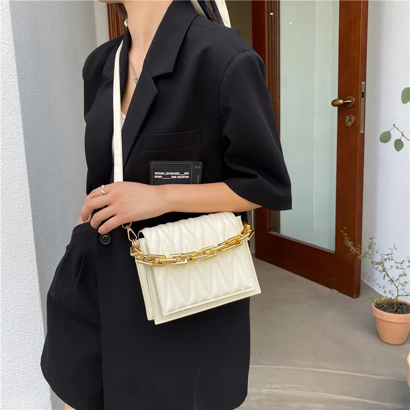 Small Square Crossbody Bag with Chain Strap