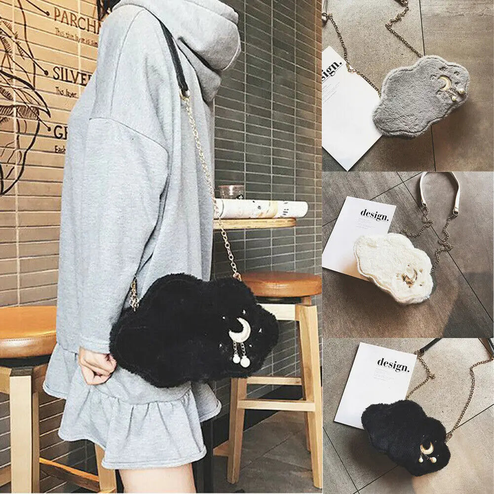 Winter Clouds Plush Bag For Lady Girl Messenger Shoulder Crossbody Bag
