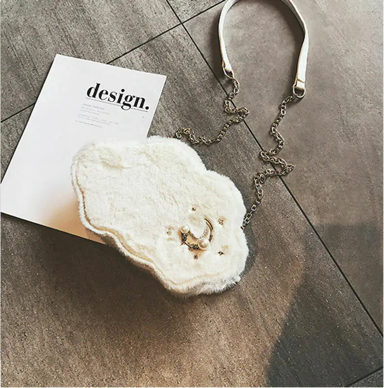 Winter Clouds Plush Bag For Lady Girl Messenger Shoulder Crossbody Bag