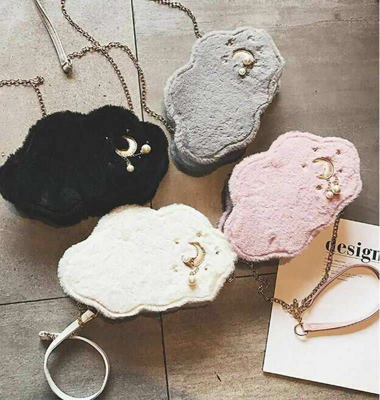 Winter Clouds Plush Bag For Lady Girl Messenger Shoulder Crossbody Bag