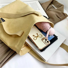 Vintage Large Capacity Cotton Tote Bag Solid Casual Women Canvas Shopping Bag